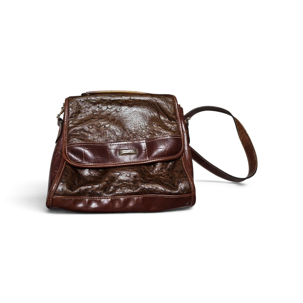 Carryland Brown Faux Ostrich Croc Embossed Crossbody Bag Top Handle Satchel